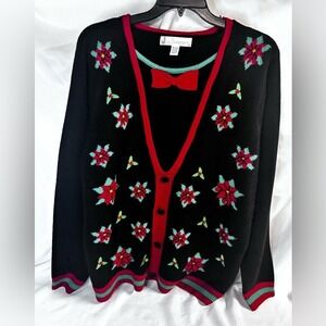 Christmas Inspired‎ Elegant Black Cardigan with Festive Accents